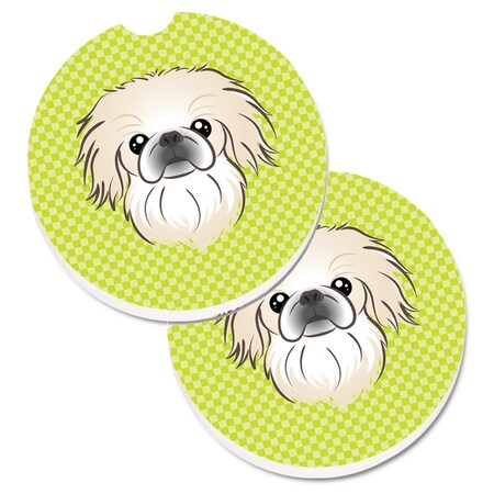 Carolines Treasures Checkerboard Lime Green Pekingese Set of 2 Cup Holder Car Coaster BB1283CARC